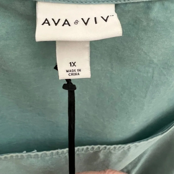 Ava & Viv  Plus Size Teal 3/4 Balloon Sleeve Tie Back Tiered A-Line Dress 1X - Picture 9 of 14